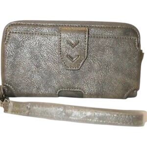 Stella & Dot Metallic Grey Zip Around Wristlet.